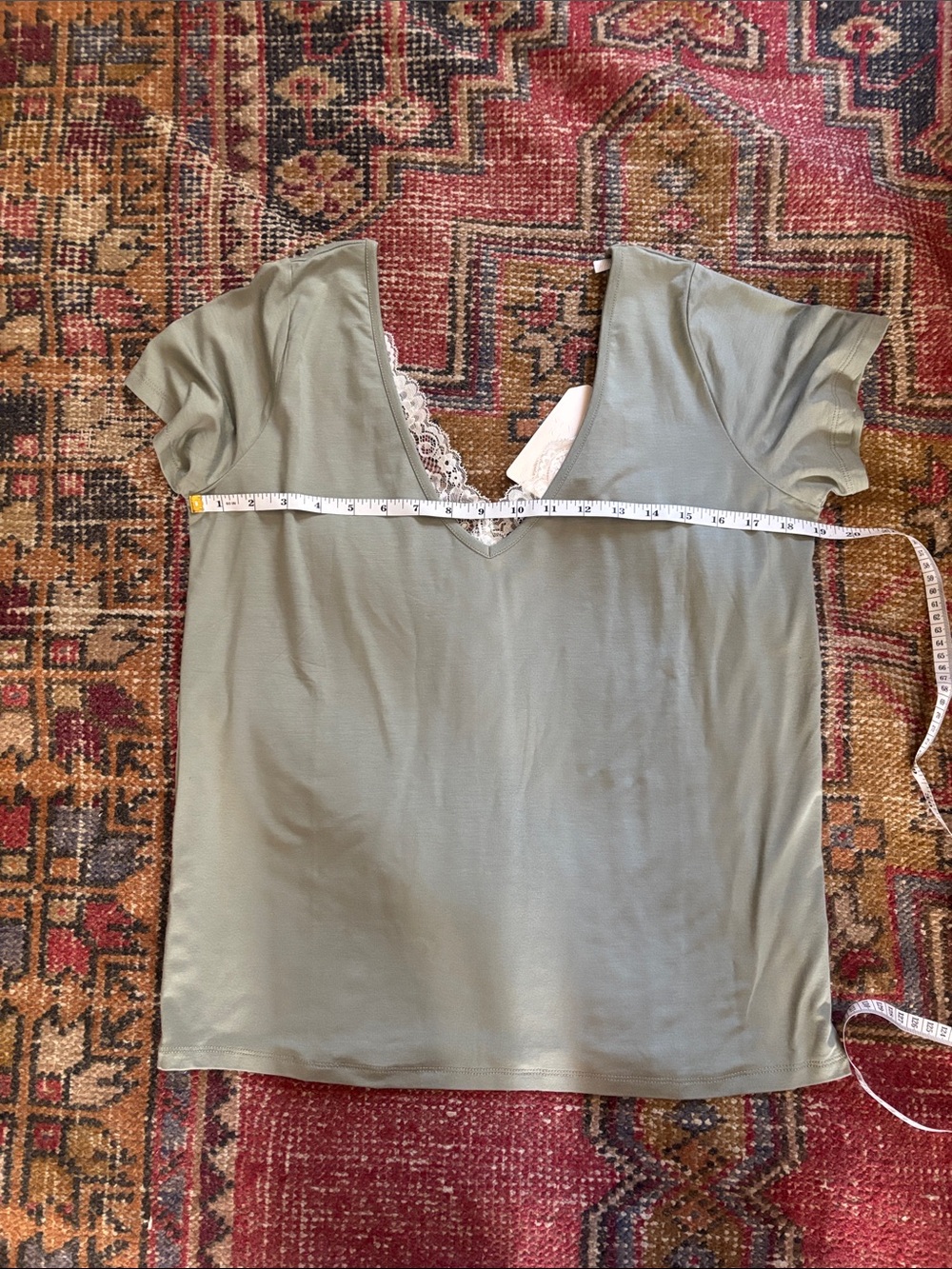 V-Neck Lace-Trim Chemise Top in Sage Green